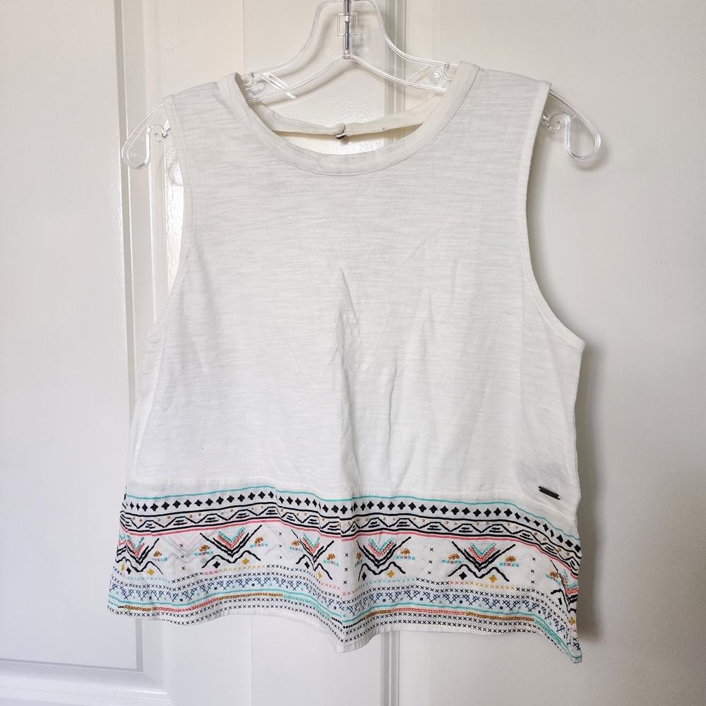 Roxy White Tank Top with Colorful Embroidery